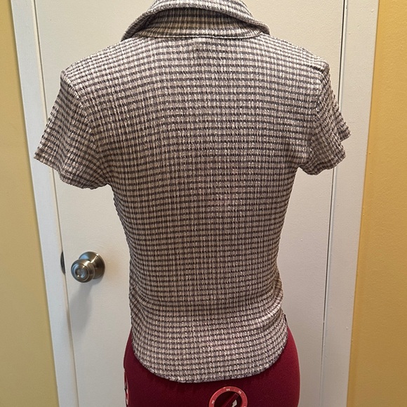 Wilfred Cropped Check Button Front Short Sleeve Shirt Top XS Gray Plaid NWT - Picture 8 of 14